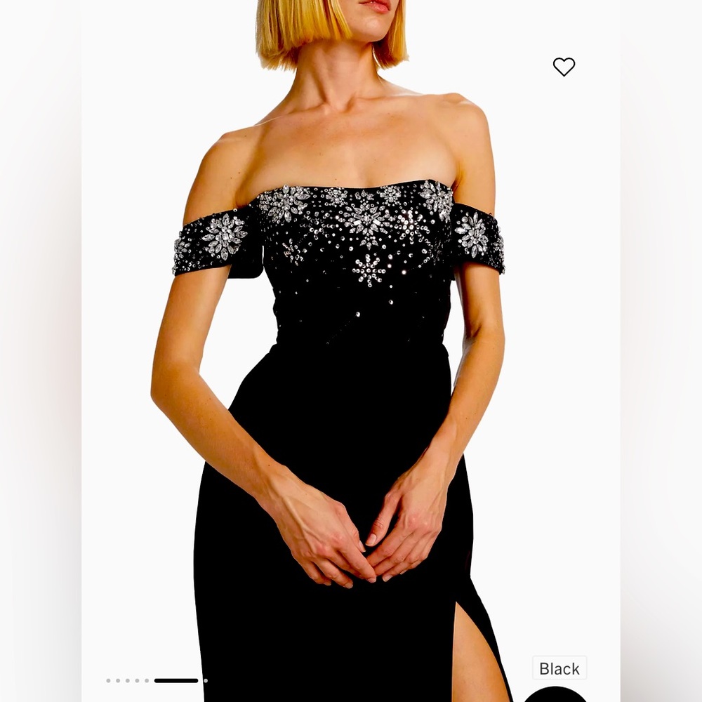 Marchesa Notte Beaded Stretch Black Gown